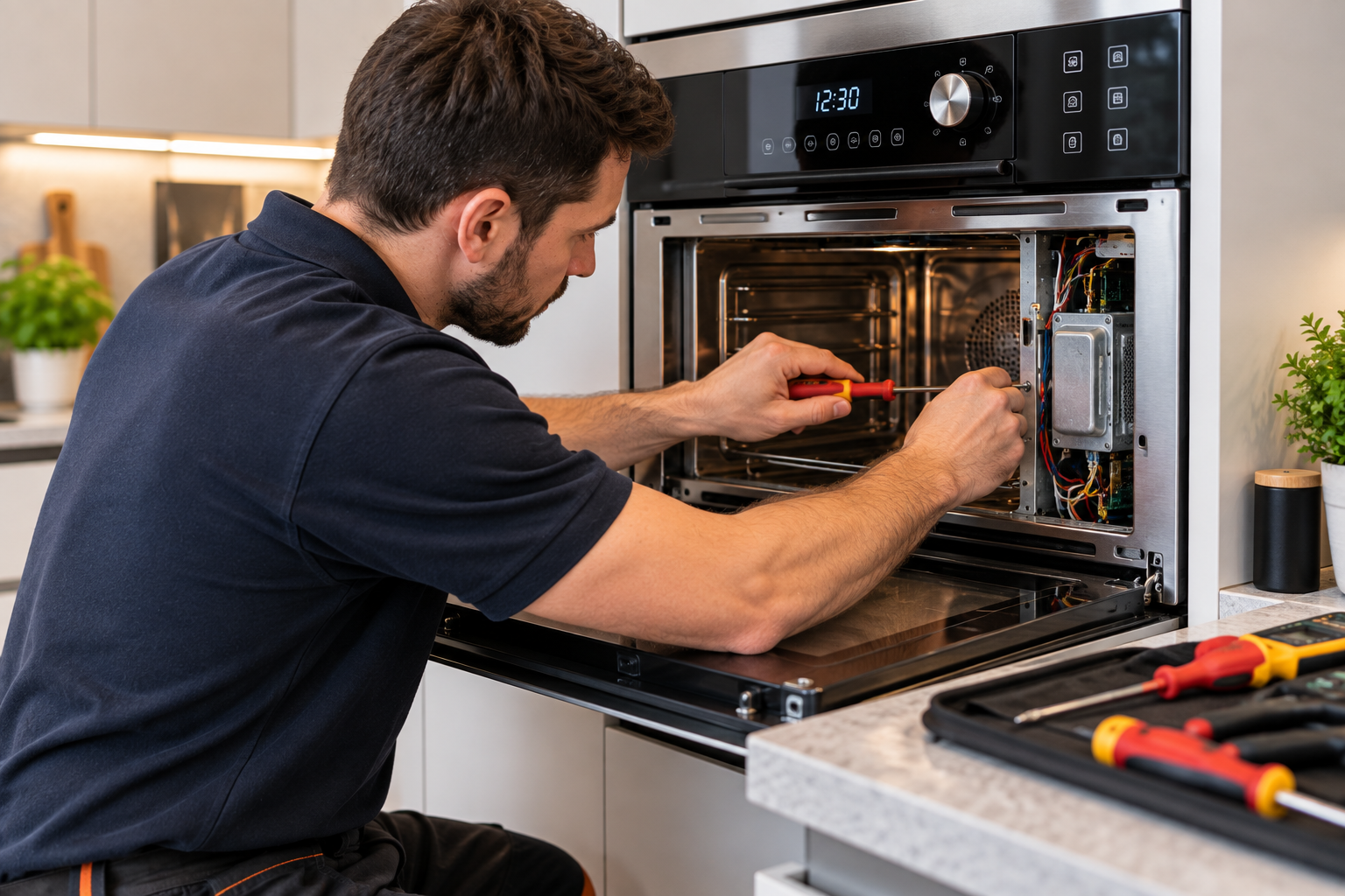Elserve engineer repairing a washing machine